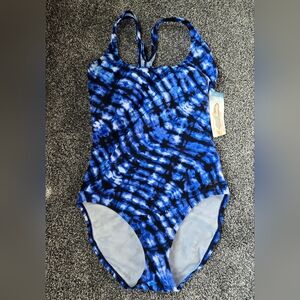 Speedo One Piece Womens Swimsuit Size 14 NWT - Pretty Print!  Blue, Black, White